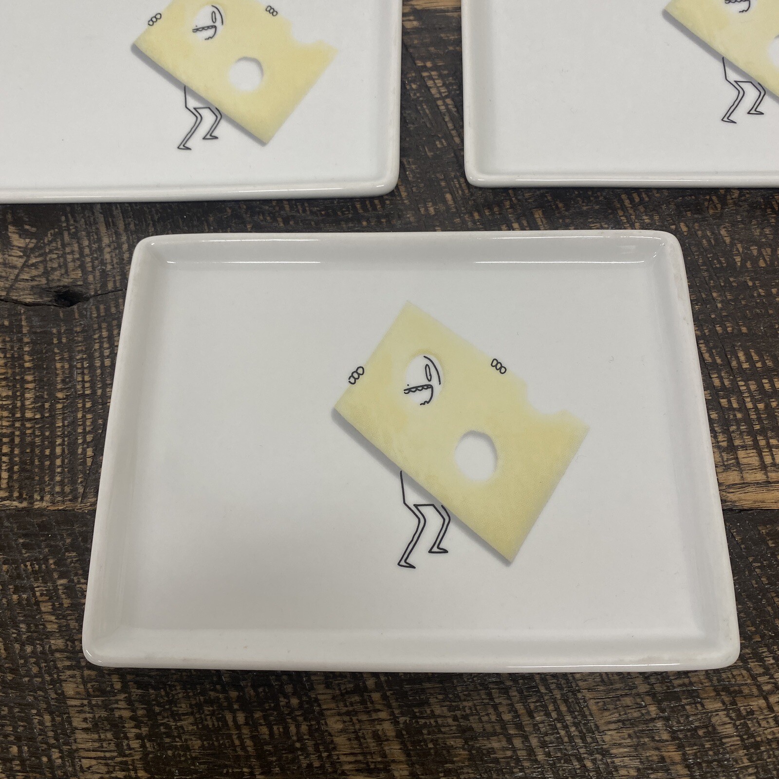 Crate Barrel CB2 Oliver Snack Plates Lot 3 Ceramic Appetizer Trays Swiss Cheese eBay