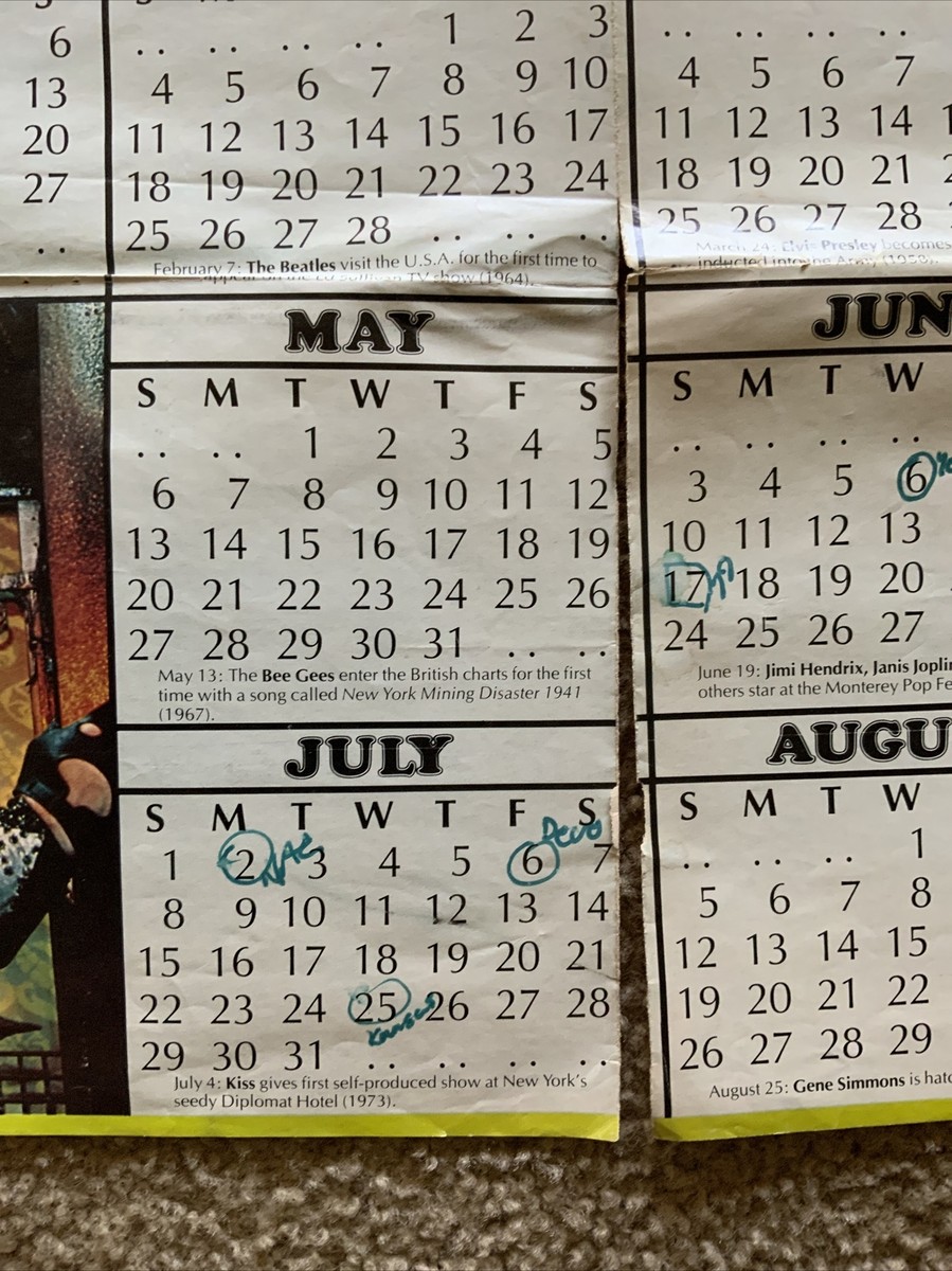 Kiss Grooves Rock Calendar 1978-1979 | eBay