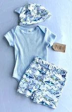 chickpea 3 Pc Set Sharks Retail $24 Price $19 0-3 Months NWT Body Hat Shorts