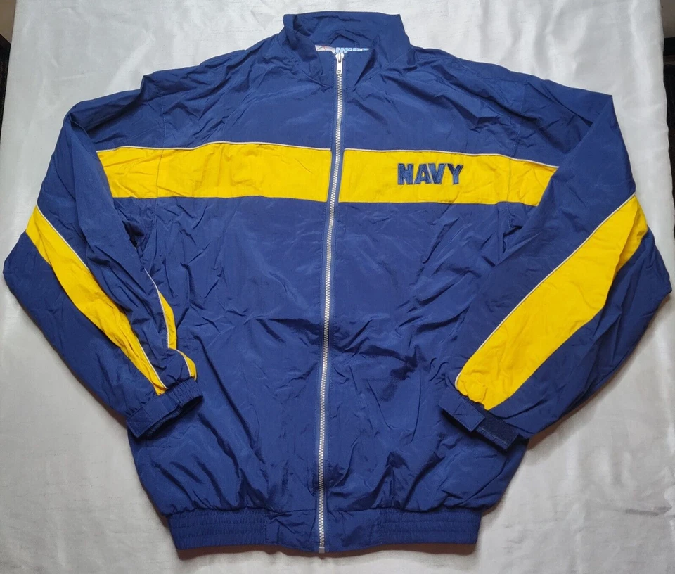 ROTHCO US NAVY Men Small Blue Yellow USPT Gear Nylon Warm Up Track Jacket - Image 2 of 4