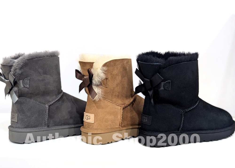 NEW in Box Authentic UGG Women's Mini  Bailey Bow II Boots Black Chestnut Grey +