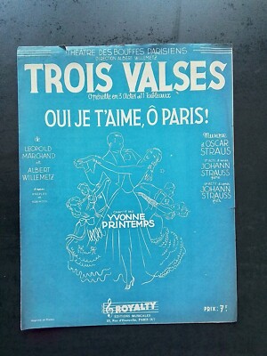 ALTE PARTITUR - O. STRAUSS - Oui je t'aime o Paris für Gesang und Klavier