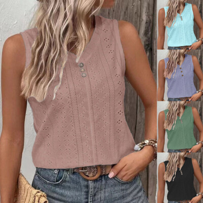 Frauen Hohl Weste Tops Sommer Ärmellose Bluse Damen Tank Cami T-Shirt ~ 〒