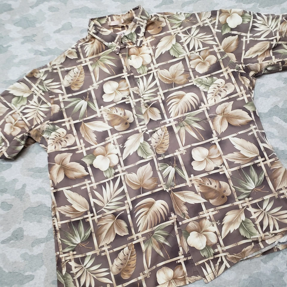 Campia Shirt Mens XLT Brown Floral Short Sleeve Button-Up Hawaiian Beach - Image 2 of 4