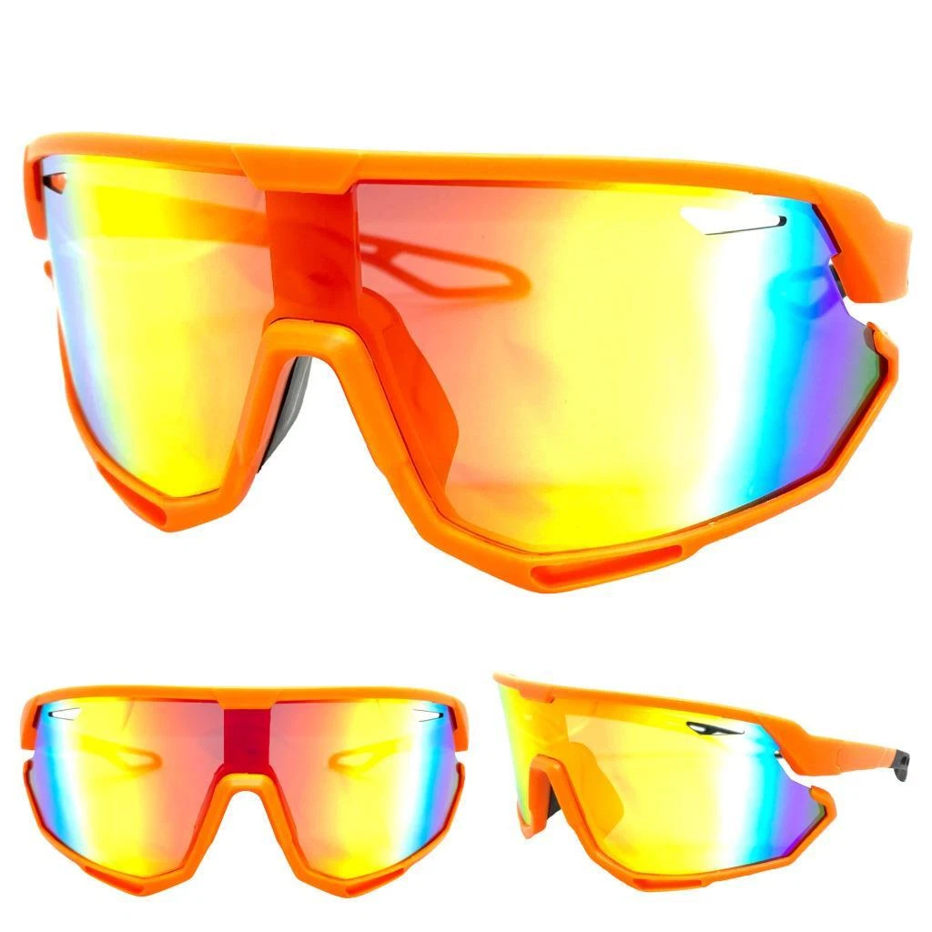 Oversized RETRO SPORTY WRAP Shield Cycling SUN GLASSES Large Neon