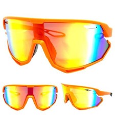 Oversized RETRO SPORTY WRAP Shield Cycling SUN GLASSES Large Neon Orange Frame