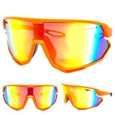 Oversized RETRO SPORTY WRAP Shield Cycling SUN GLASSES Large Neon Orange Frame