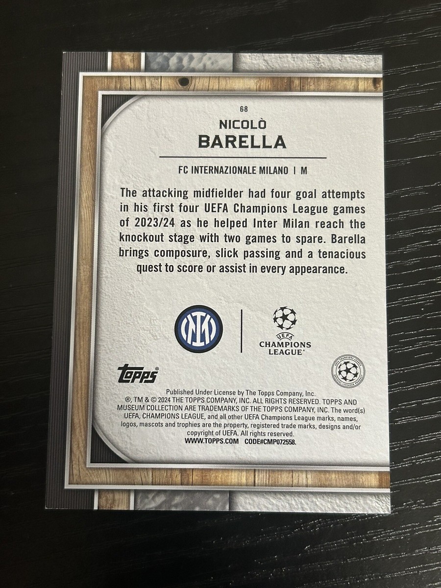 2023-24 Topps Museum Club Collection Uefa CL NICOLO BARELLA Inter