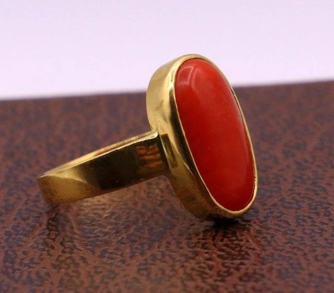 Coral Ring With Natural & Certified Moonga Astrological Stone Coral Gold  Plated Ring Engagement Ring Bezal Set Ring for Men's and Women's - Etsy