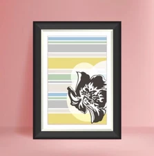 Flower Stripes  Art Printable Wall Art,Digital Print Instant Download 4JPG Files