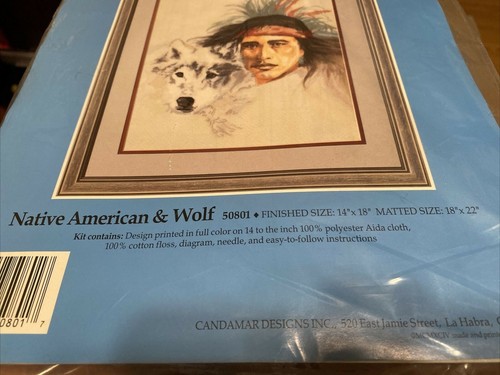 Kit de punto de cruz nativo americano y lobo Candamar Designs 50801 14"" x 18"" nuevo con etiquetas - Imagen 3 de 3