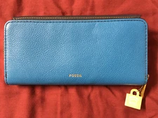 Fossil Jori Blue Navy Leather Wallet Flap Clutch SWL1930403 NWT $90 Retail