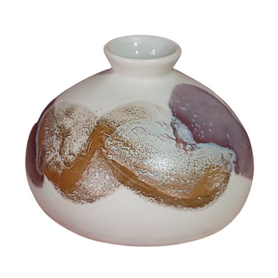 Kravec Studios Pottery Brown And White Earthtones Bud Vase or Oil Lamp 3'' High