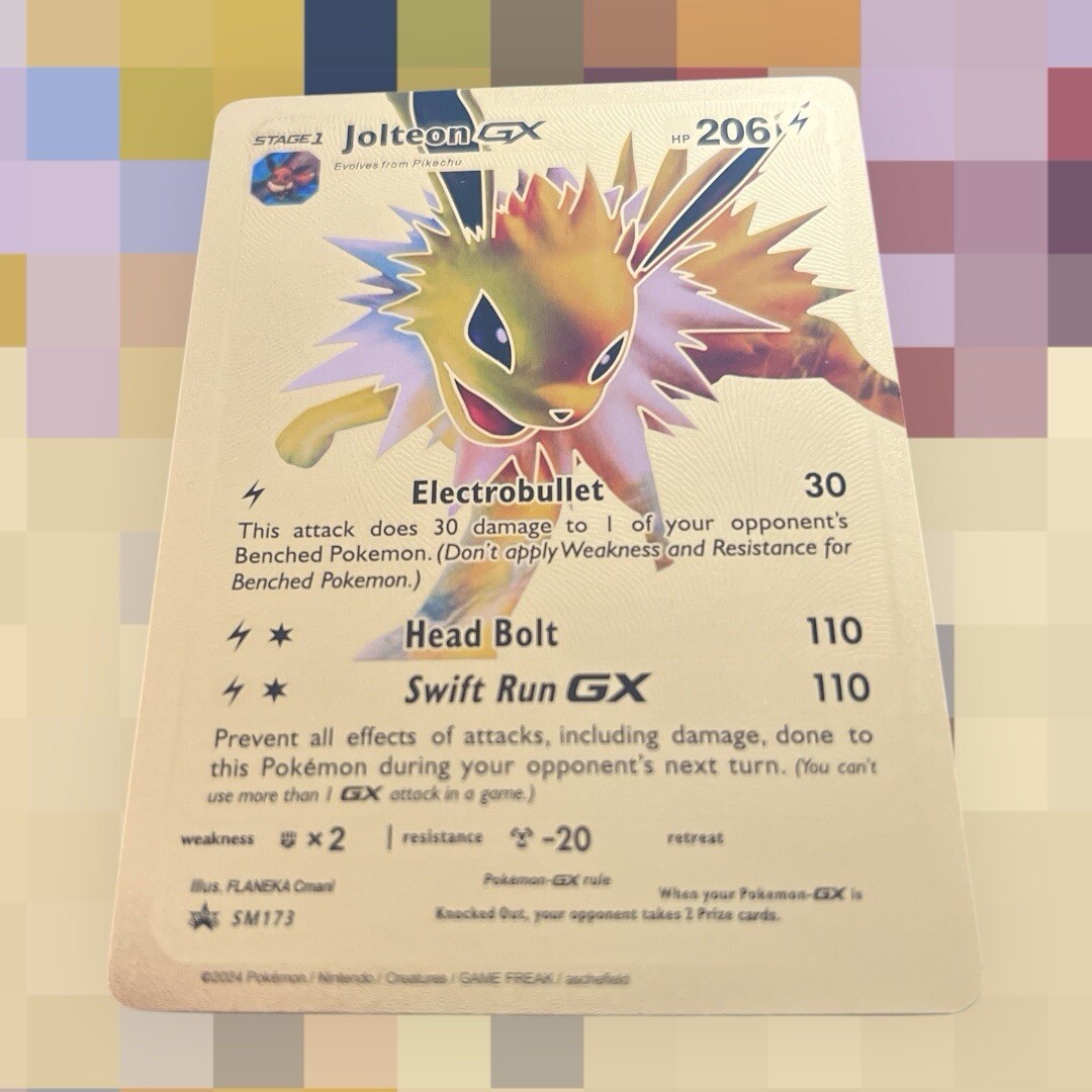 2024 Fan Art Gold Pokémon Card Jolteon Gx Hp 206 SM173 | eBay