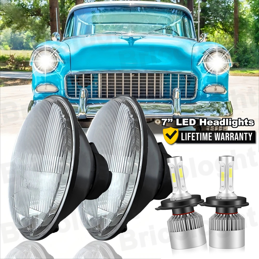 Pair 7 Inch Round LED Headlights Hi/Low Sealed Beam for Chevy Bel Air 1955-1957
