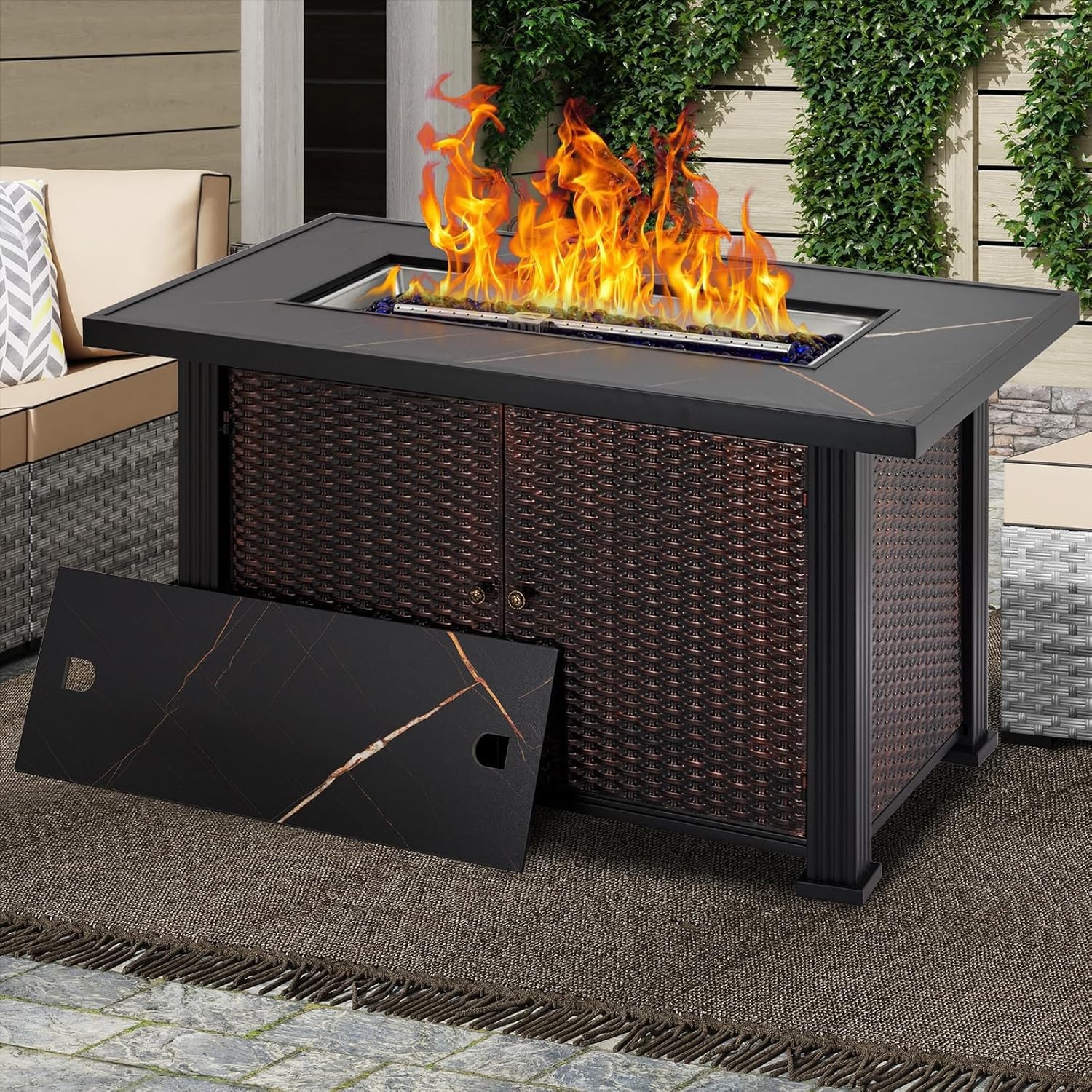 44" Propane Fire Pit Table Outdoor Steel Fire Table 50,000 BTU with Cover Lid