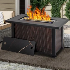 44" Propane Fire Pit Table Outdoor Steel Fire Table 50,000 BTU with Cover Lid