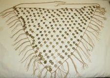 Vtg BOHO Belly Dancer HIP WRAP Bikini Skirt Fringe Net Fishnet w/ Chinese Coins