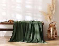 50"x60" Olive Green 100 Cotton Muslin Throw Blanket with Tassels Gauze