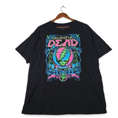 Liquid Blue Grateful Dead Graphic T-Shirt Black Neon Skulls XL Blacklight Glow