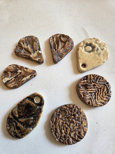 Unbranded - Set of 7 Clay Pendants - 5 Teardrop and 2 Circles - Textured