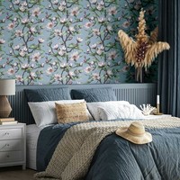Vliestapete Floral Blumen Zweige Magnolien Natur Blau Lila GrüN 89036 (3,84€/1Qm