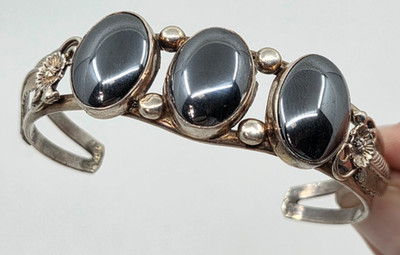 Dee Jackson Navajo Hematite Sterling Silver Cuff Bracelet