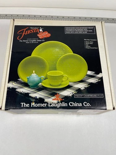 Vintage Fiesta Chartreuse F117 5-Piece Dinner Set Fiesta Retired USA NOS