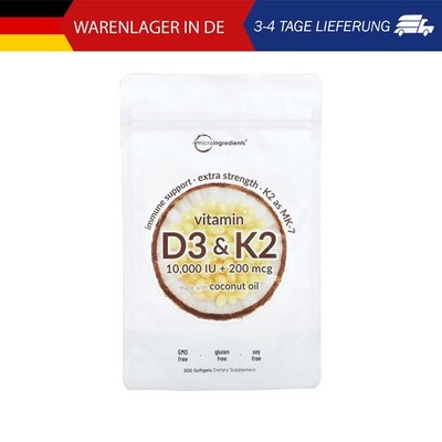 Micro Ingredients, Vitamin D3 & K2, Vitamin D3 und K2, 300 Weichkapseln