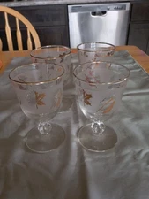 1950's Libby Frosted Gold Leaf Or Golden Foliage 9 oz. Wine Glasses.