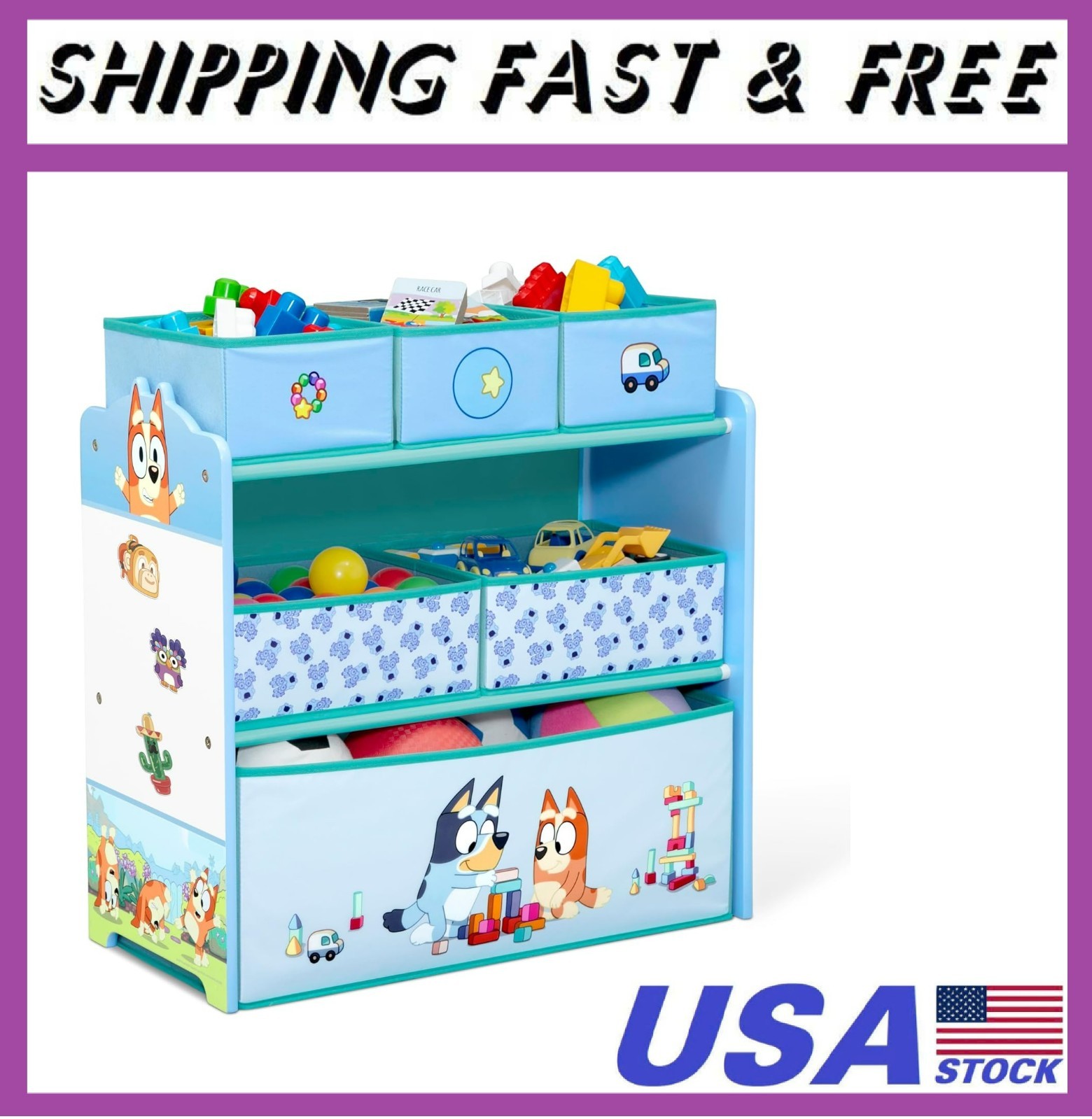 Bluey Design & Store 6 Bin Toy Storage Organizer - Greenguard Gold Certified