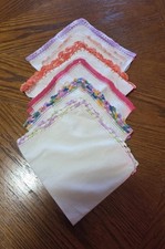 Vintage Ladies Handkerchiefs Lot Of 6 Crocheted Edges