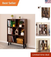 Cube Bookshelf 3 Tier Mid-Century Rustic Brown Modern Bookcase with Legs,Retr...