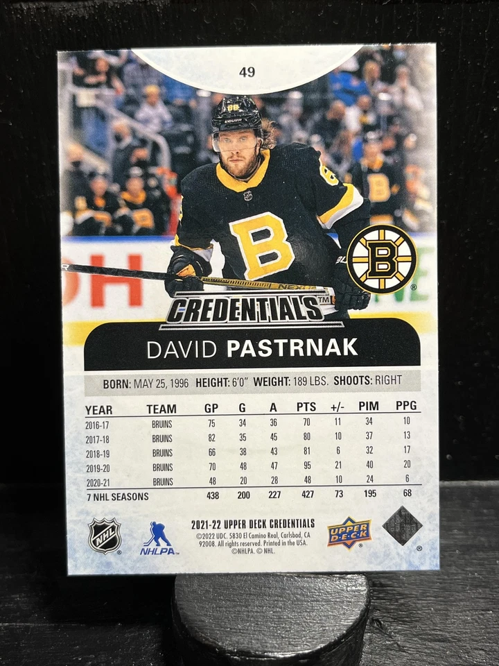 David Pastrnak #49 2021-22 Upper Deck Credentials Boston Bruins - Image 2 of 2