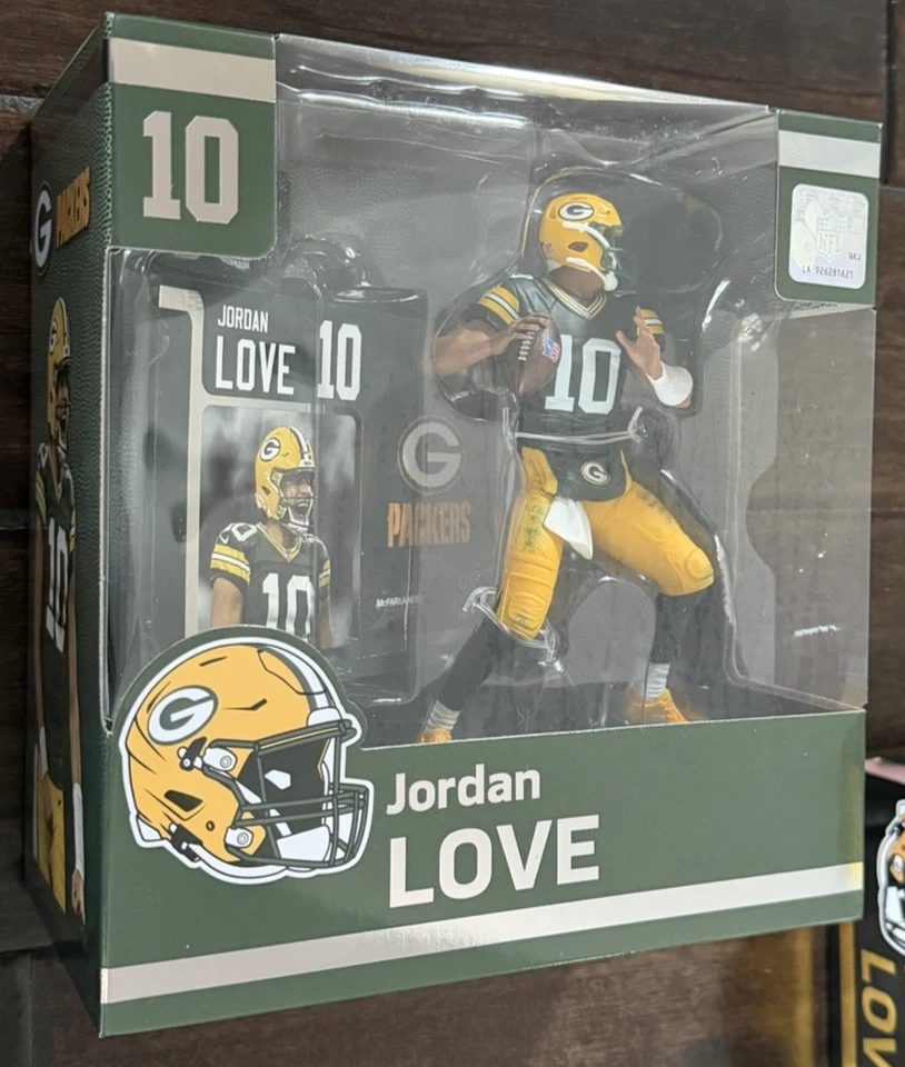 Conjunto de 2 bonecos Jordan Love McFarlane Chase Gold Rush + Home Green Bay Packers novo - Imagem 4 de 4