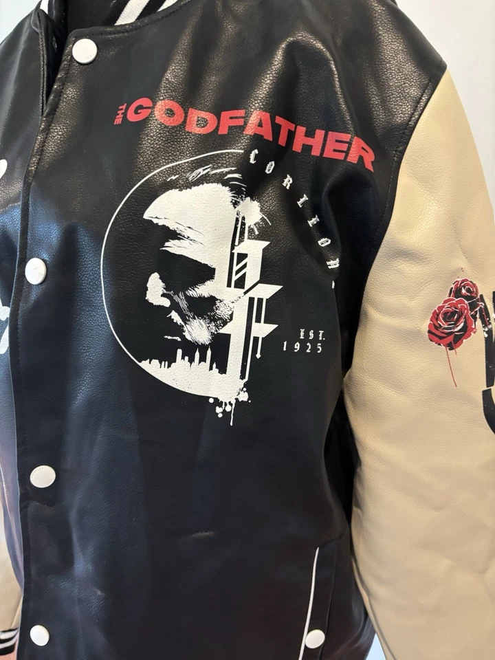 Members Only The Godfather Faux Leather Bomber Varsity Jacket Men’s Large New - Image 2 of 4