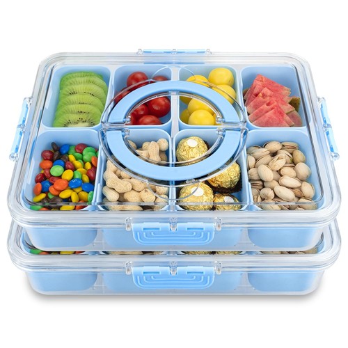 Geteiltes Serviertablett mit Deckel und Griff, 8 Fächer Snackbox, Snack Obst...