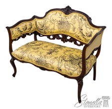 L69667: Antique French Louis XV Mahogany Window Bench Settee w. New Upholstery