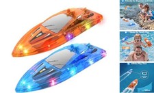LED Light RC Boat Remote Control Pool Water Toys for Kids Ages 8-12 Navy orange