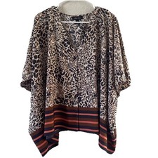 Women's Leopard Print Tunic Top Size S Button up Short Sleeve Boho Animal Print