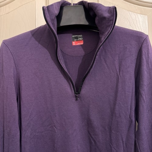 ICEBREAKER Women's Medium Purple 250 Merino 1/4 Zip Base Layer Pullover **Flaws - 第 2/11 張圖片
