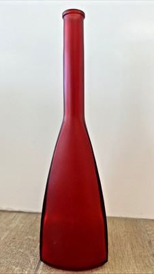 Red Mod Dep MCM Glass Bud Vase Bottle 12.5   Tall Triangular Bottom