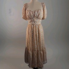 Image of And Now This Womens Medium Floral Tiered Milkmaid Cottagecore Prairie Midi Dress