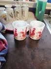 Set Of 2Vintage Hazel Atlas Platonite Milk Glass Red Rooster Coffee Mugs