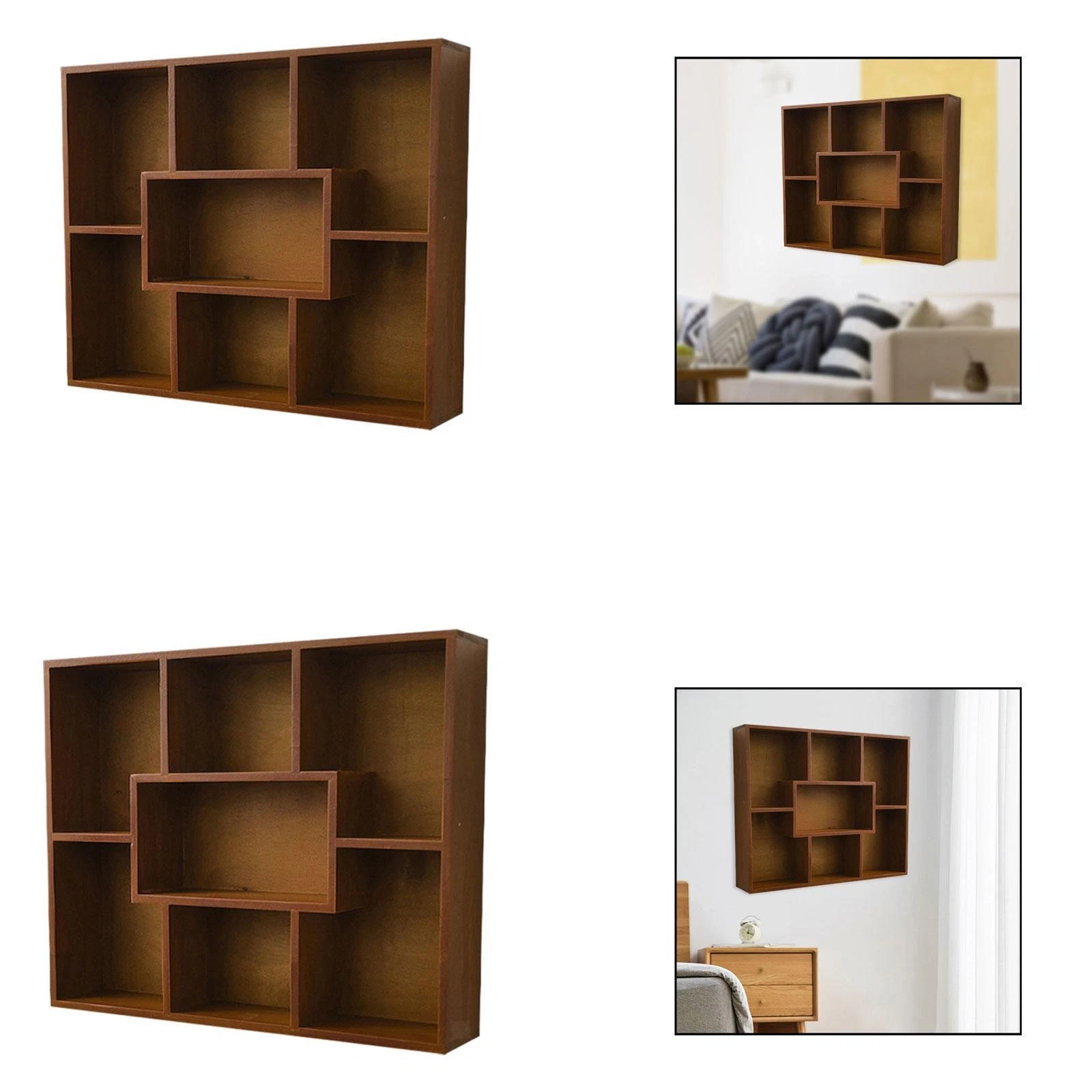 Wooden Wall Mounted Storage Shelf Retro Display Shelf for Living Room Office