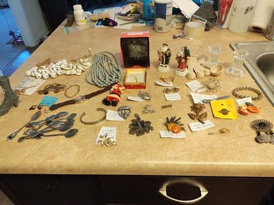 grandmas Vintage junk drawer lot. All Jewelry Is Wearable 
