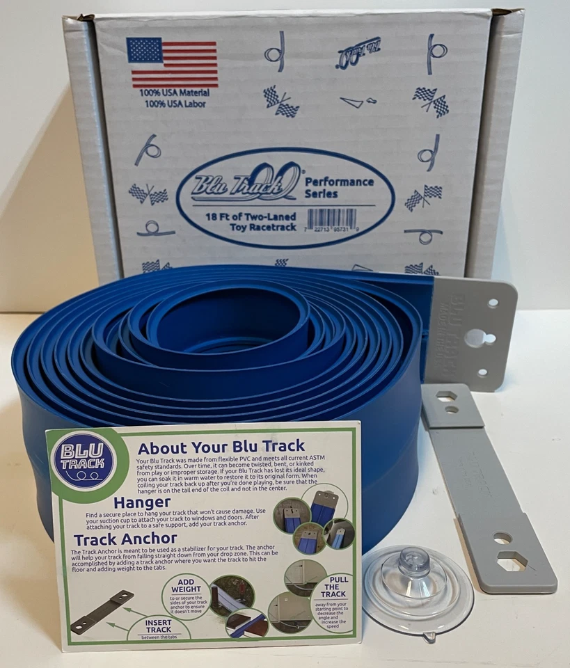 Blu Track Performance Series 18 ft P.S. Starter Two-Lane Toy Racetrack, USA, NEW - Image 2 of 4