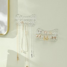 Cat-Shaped Wall Hanging Storage Rack - Clear Plastic Earring Ring Display