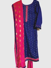 Navy Blue and Pink color Brocade Silk Salwar (Size: 38 (Large))