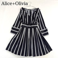 Alice+Olivia Off-Shoulder Flare Dress (M) Stripe Black